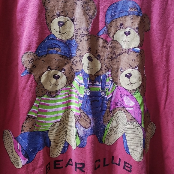 Vintage Jerzees T-shirt Bear Club Women's 2X Made In USA Hot Pink Salmon Clean - Picture 2 of 9